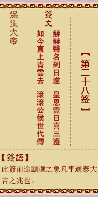 保生大帝灵签28签，保生大帝灵签第二十八签解签占卜详解