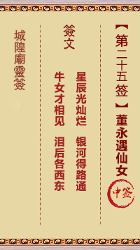 城隍爷灵签25签，韭菜芭城隍庙安溪城隍爷灵签第二十五签解签占卜详解