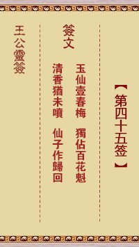 王公灵签45签，王公灵签第四十五签解签占卜详解