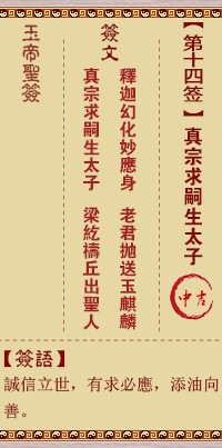 玉帝灵签14签，玉皇大帝灵签第十四签解签占卜详解