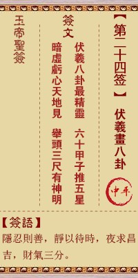 玉帝灵签24签，玉皇大帝灵签第二十四签解签占卜详解