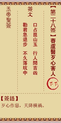 玉帝灵签28签，玉皇大帝灵签第二十八签解签占卜详解