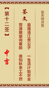 张天师灵签12签，张天师灵签第十二签解签占卜详解
